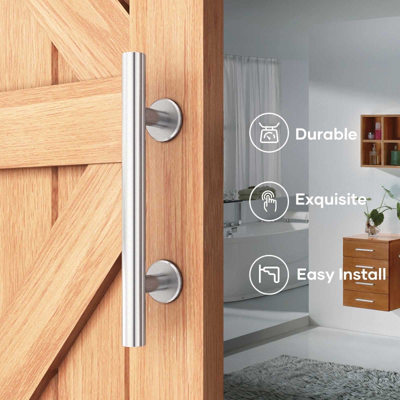 EaseLife 12" Stainless Steel Sliding Barn Door Handles and Pulls Flush Hardware Set, Double Sided, Brushed Finish, Easy Install, 2 Pack - Image 2